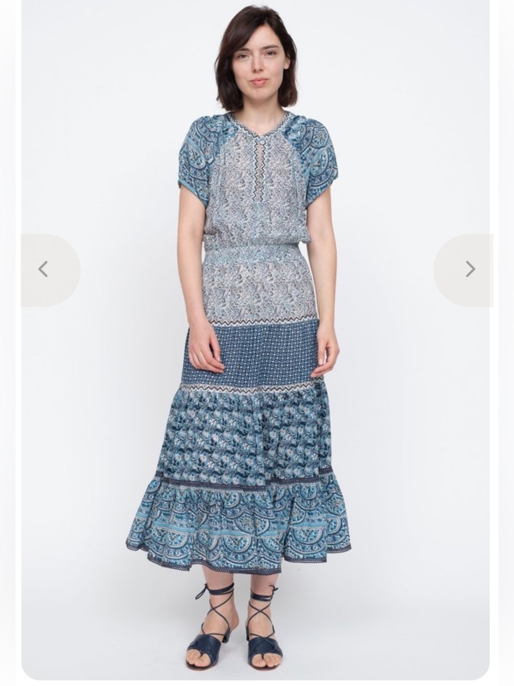 Sea New York Bella Paisley Midi Dress in Blue Orchid Size 6 Smocked Waist Boho